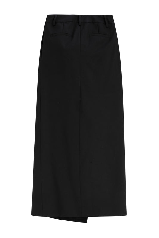 MAYALI Black asymmetric split midi skirt
