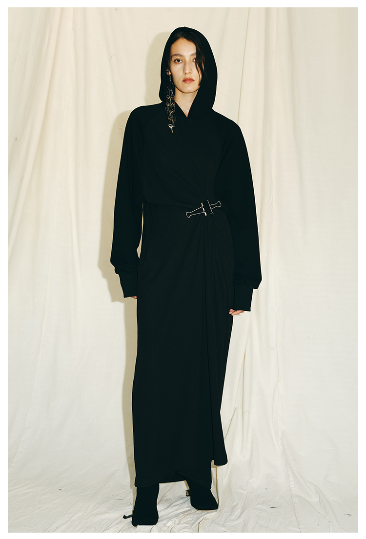 MAYALI Asymmetrical draping shirr hoodies dress