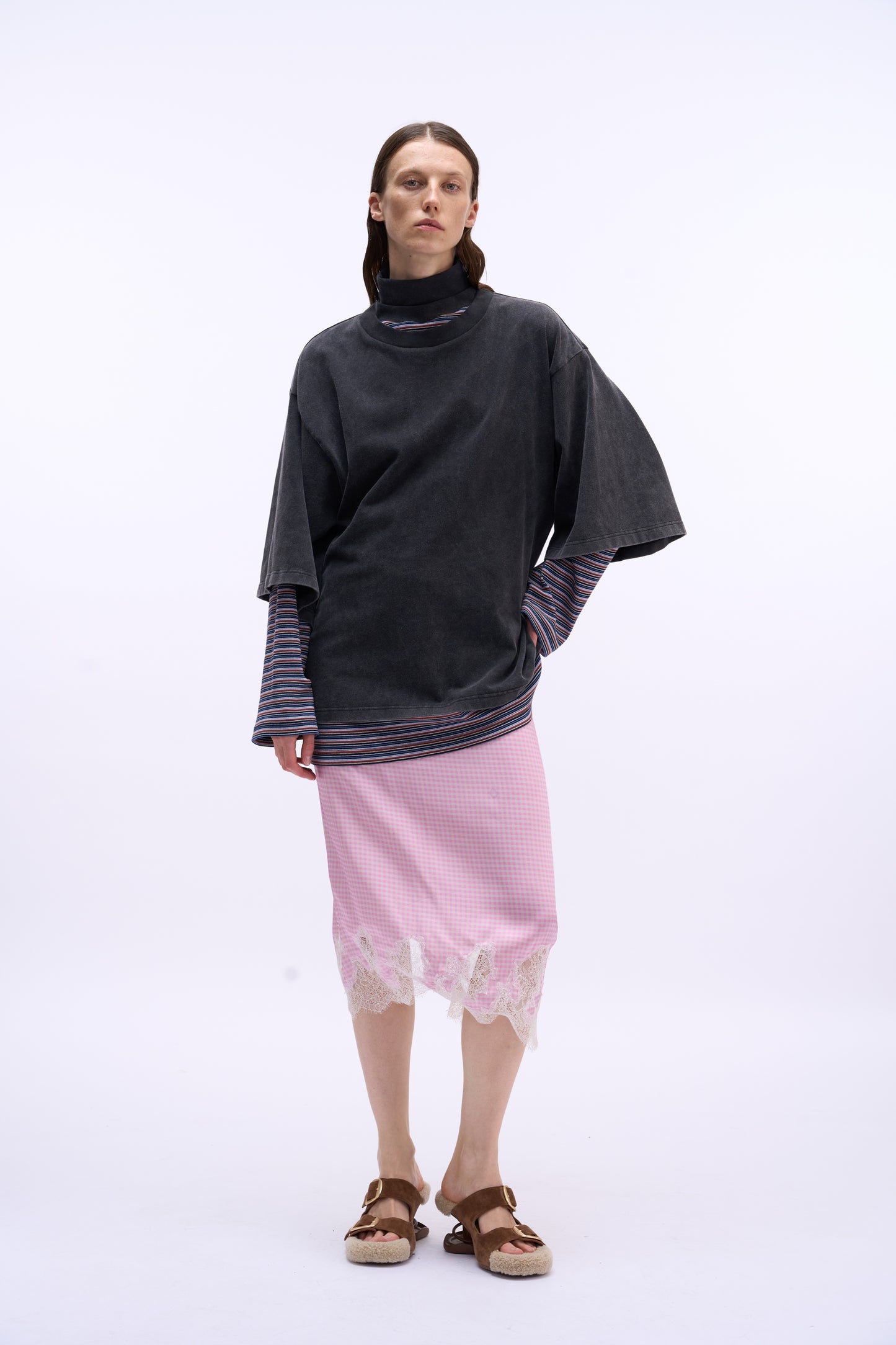 MAYALI Striped double-layer collar top