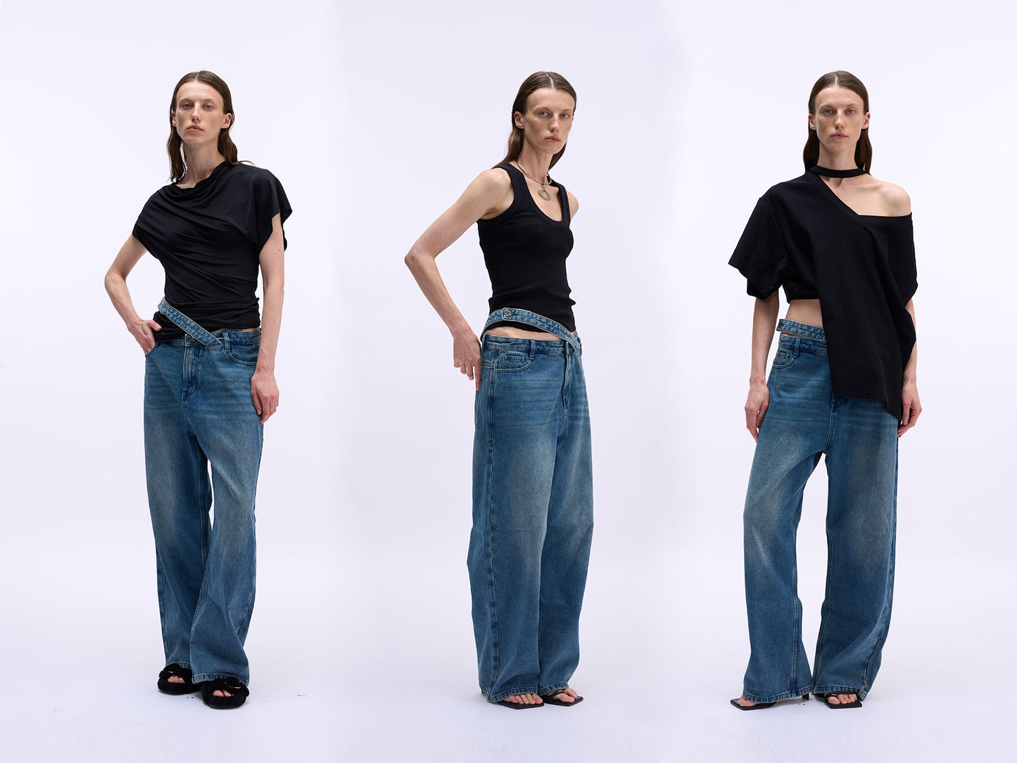 MAYALI Deconstructing waistband denim pants