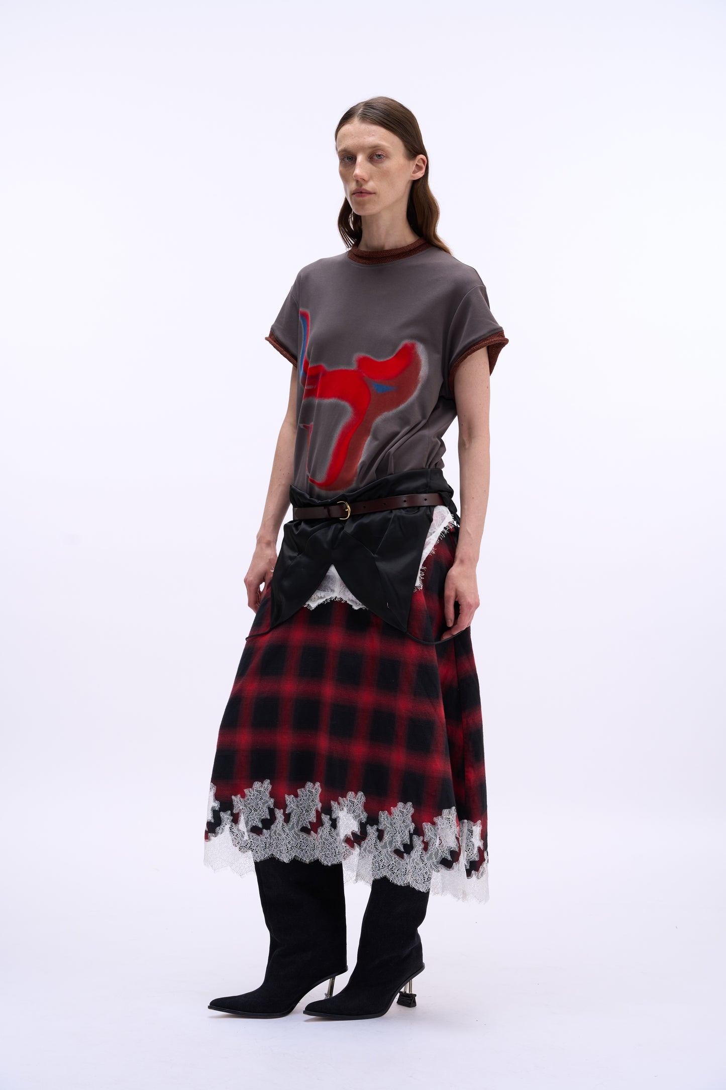 MAYALI Knitted rolled edge spray cotton T-shirt