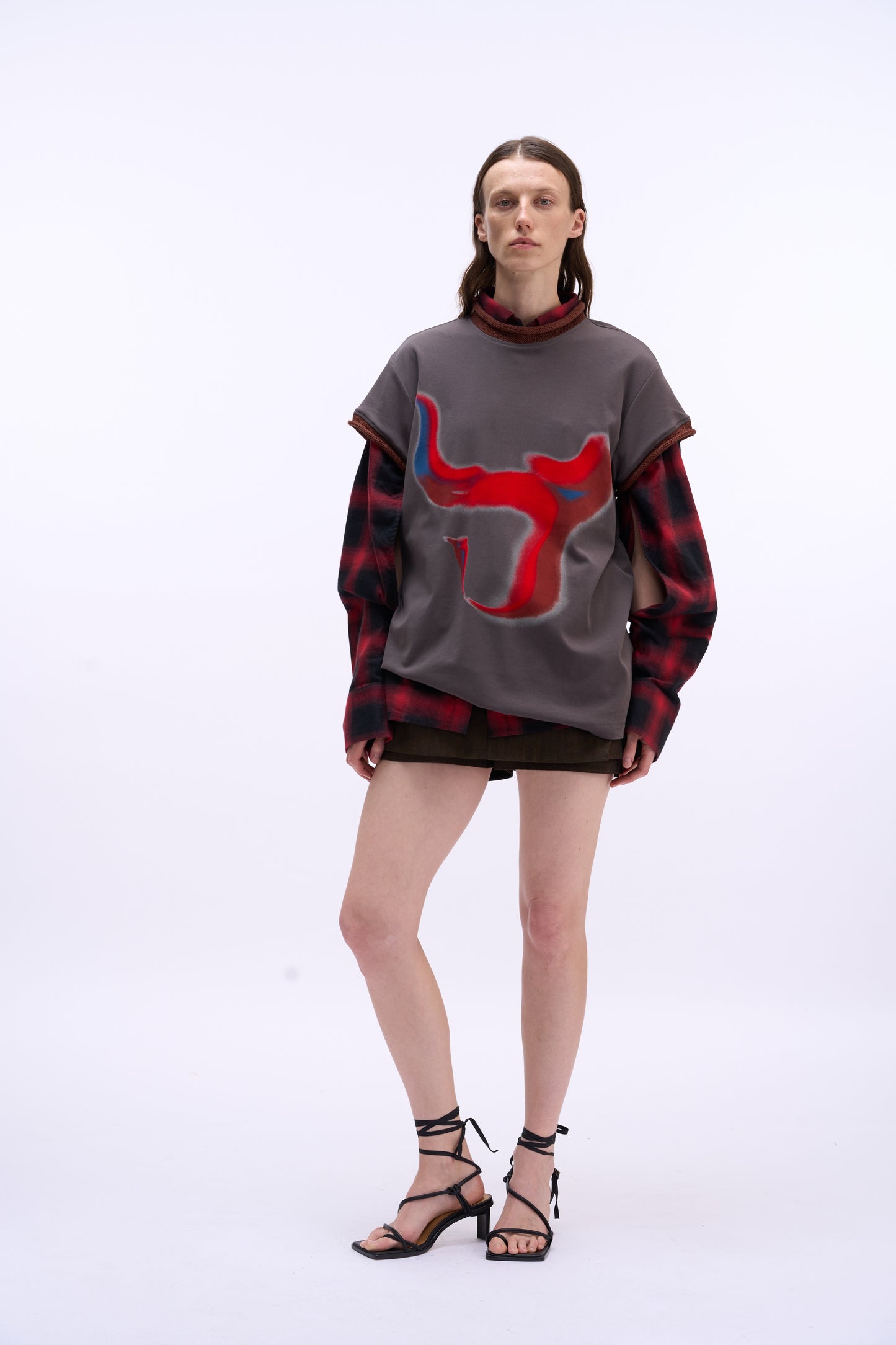 MAYALI Knitted rolled edge spray cotton T-shirt