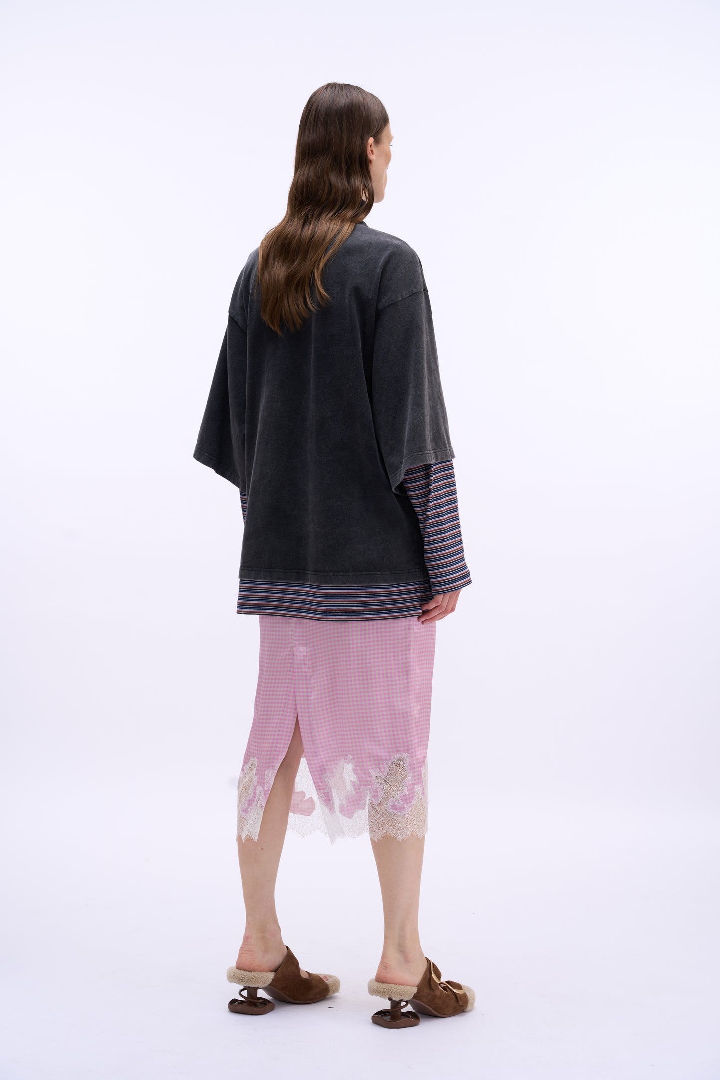 MAYALI Striped double-layer collar top