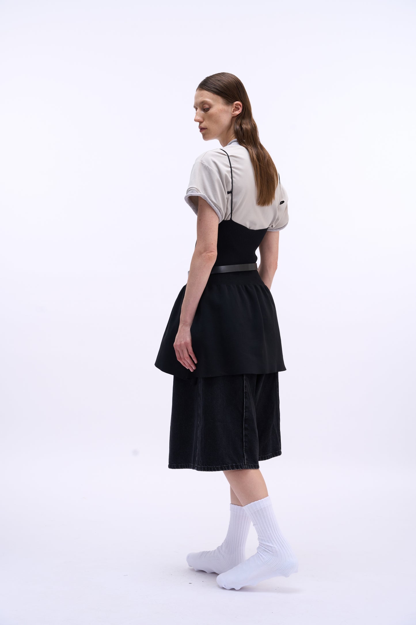MAYALI Geometric clollect-waist bud slip long&short dress