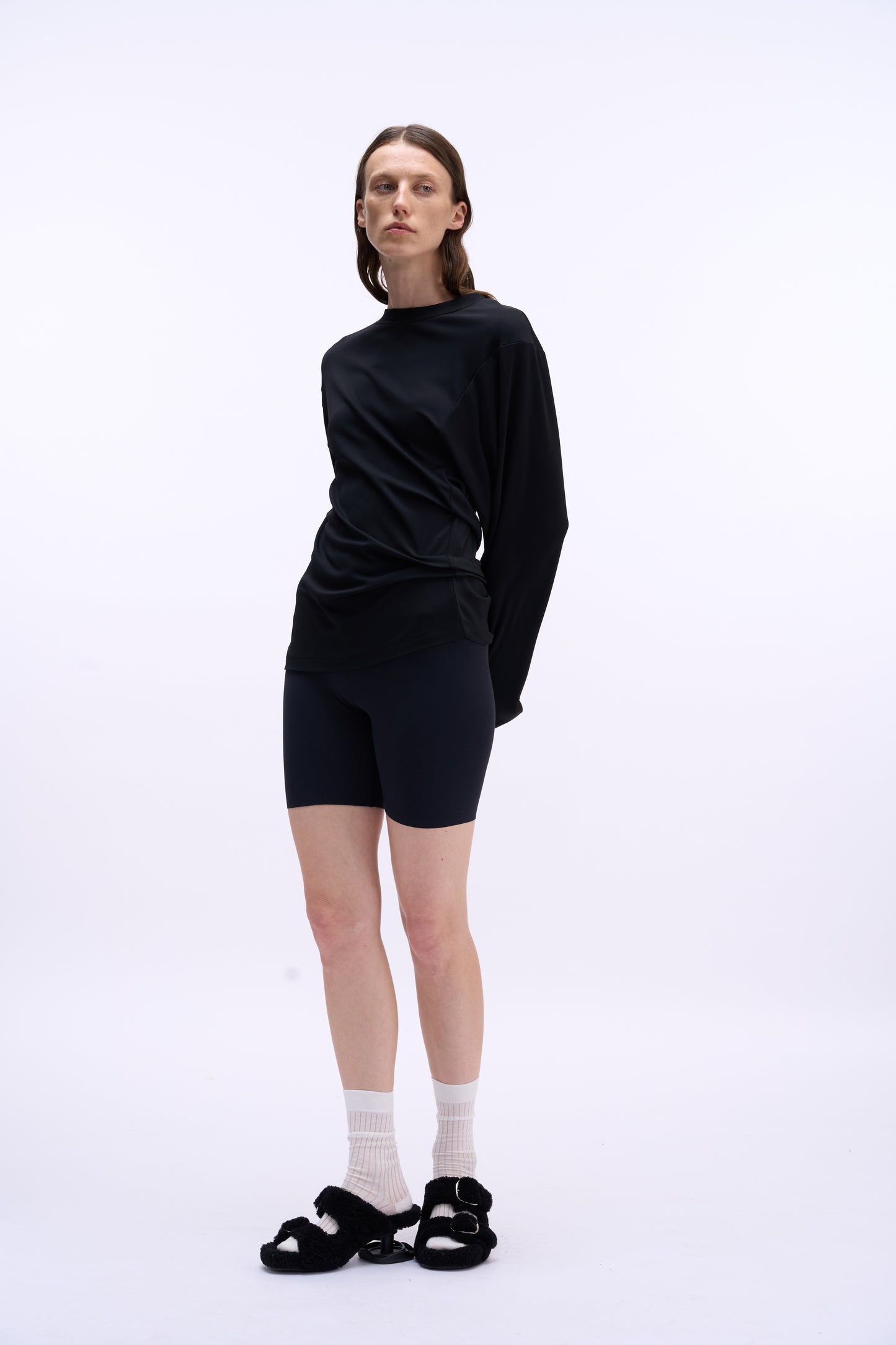MAYALI Pinch pleated standing cut long sleeved top