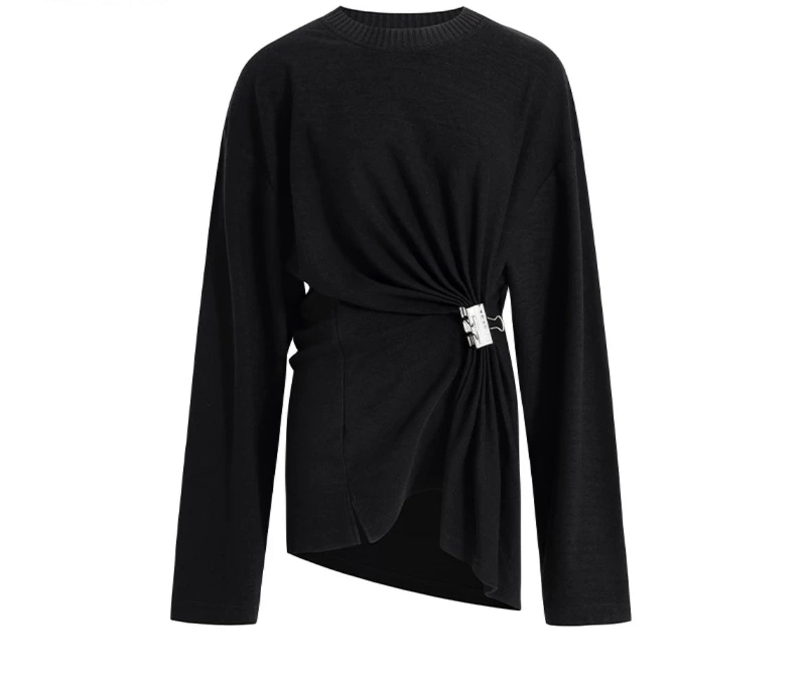 MAYALI Round-collar draping shirr sweatshirt
