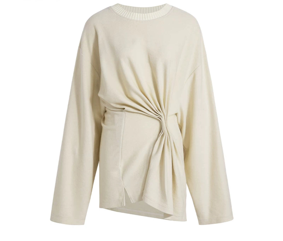 MAYALI Round-collar draping shirr sweatshirt