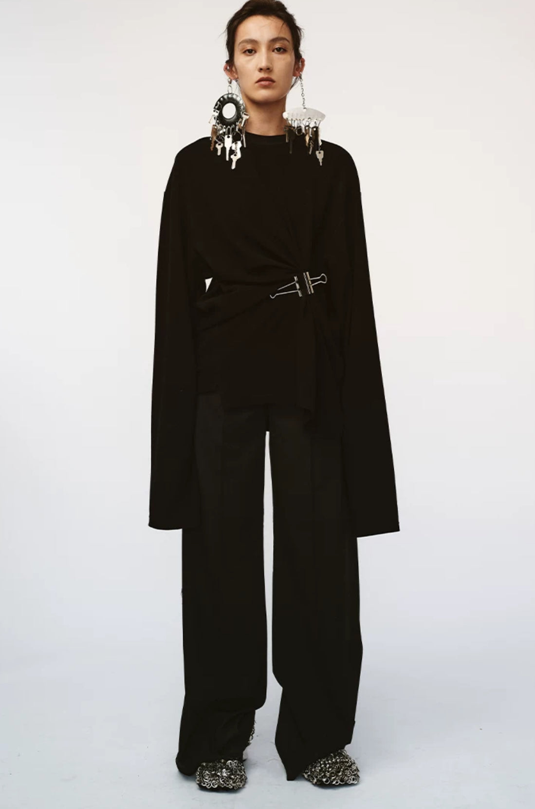 MAYALI Round-collar draping shirr sweatshirt