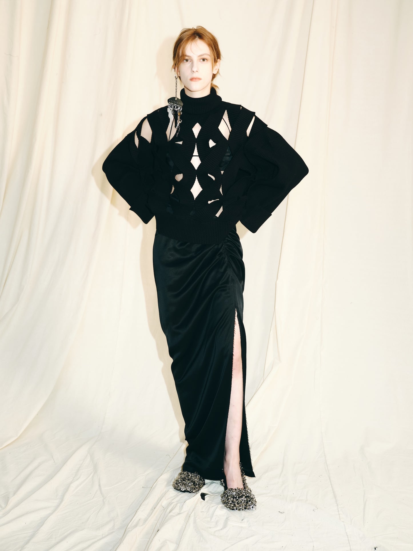 MAYALI Asymmetrical split draping skirt