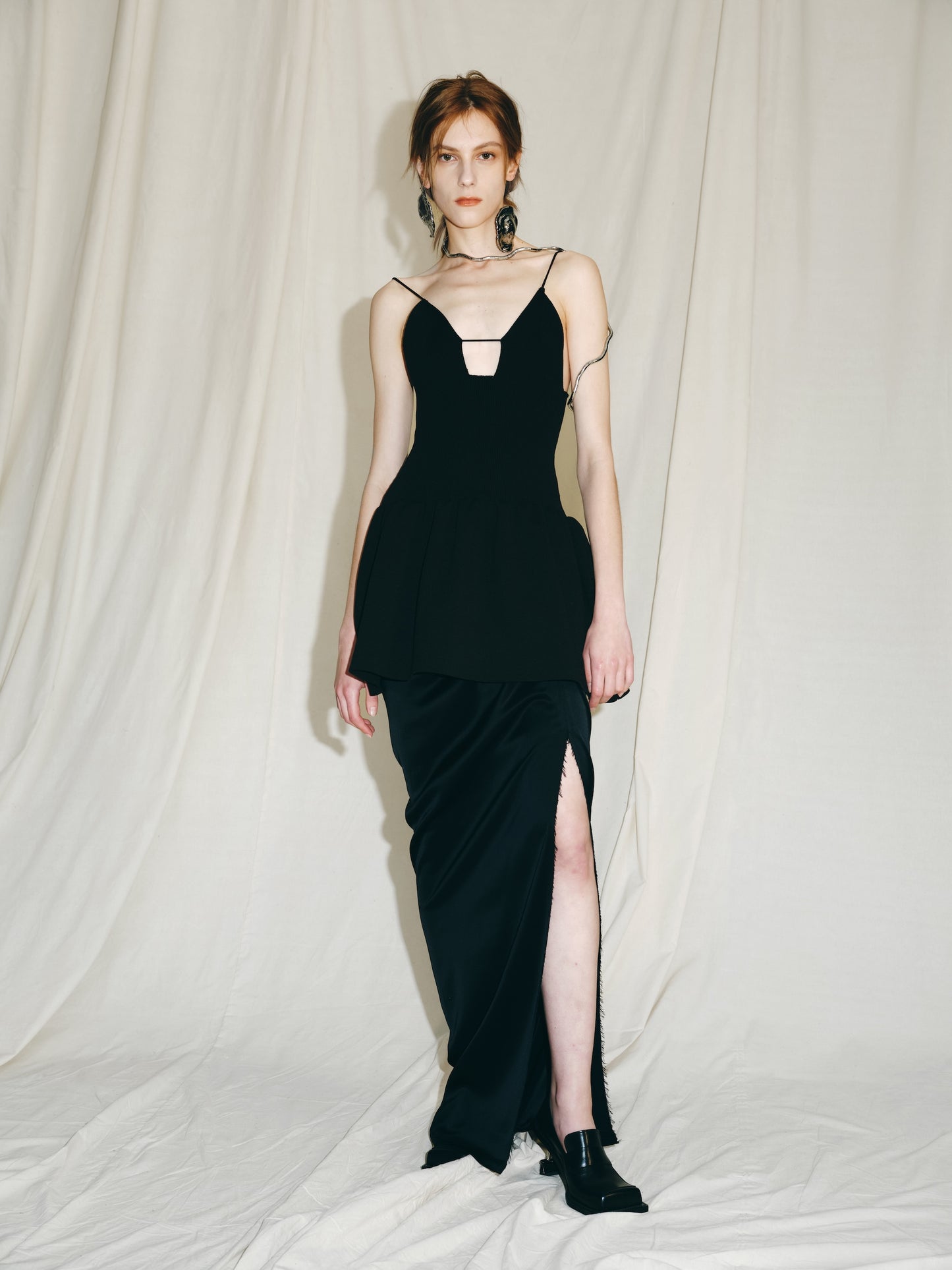 MAYALI Asymmetrical split draping skirt