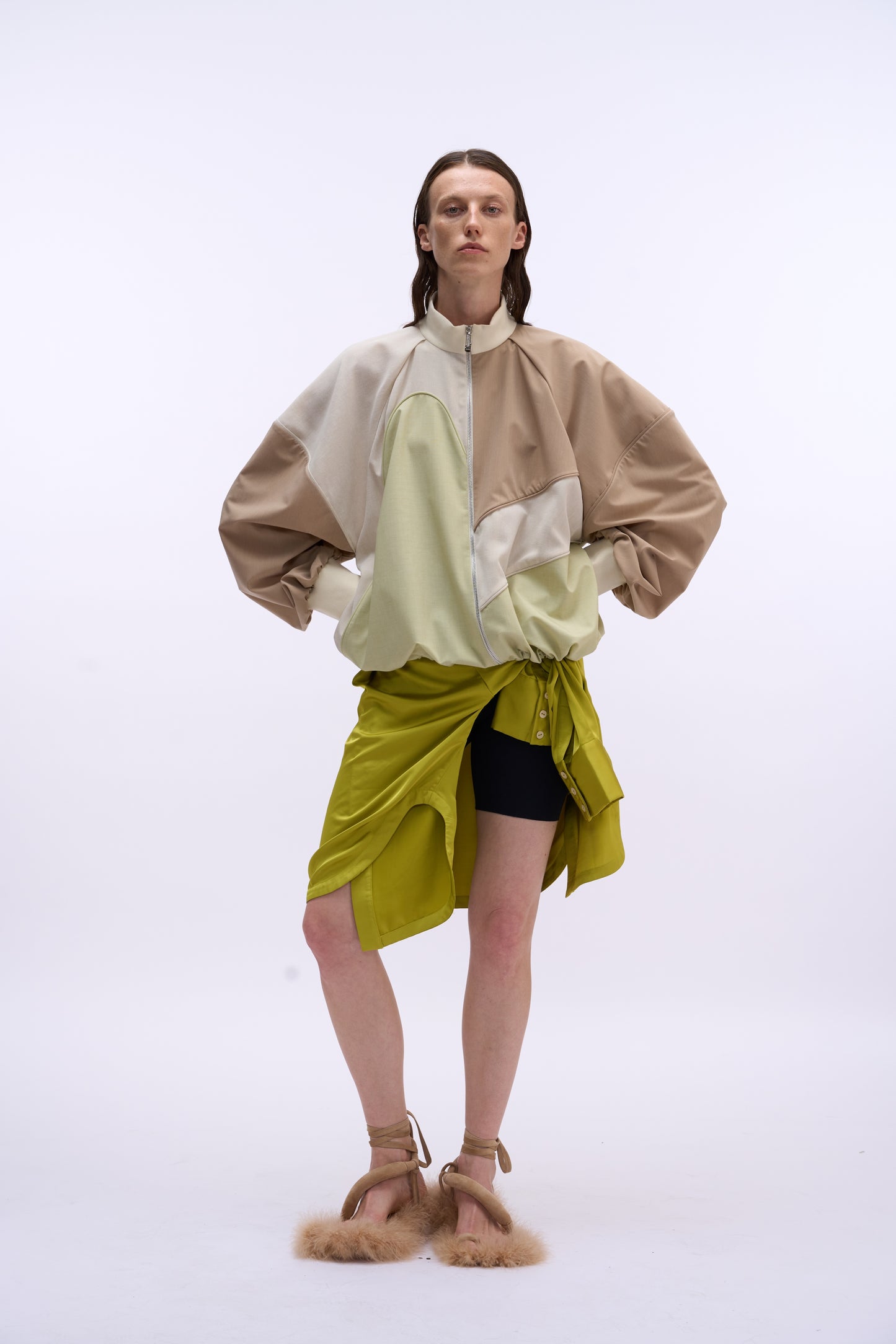 MAYALI Lantern sleeve splicing drawstring short jacket