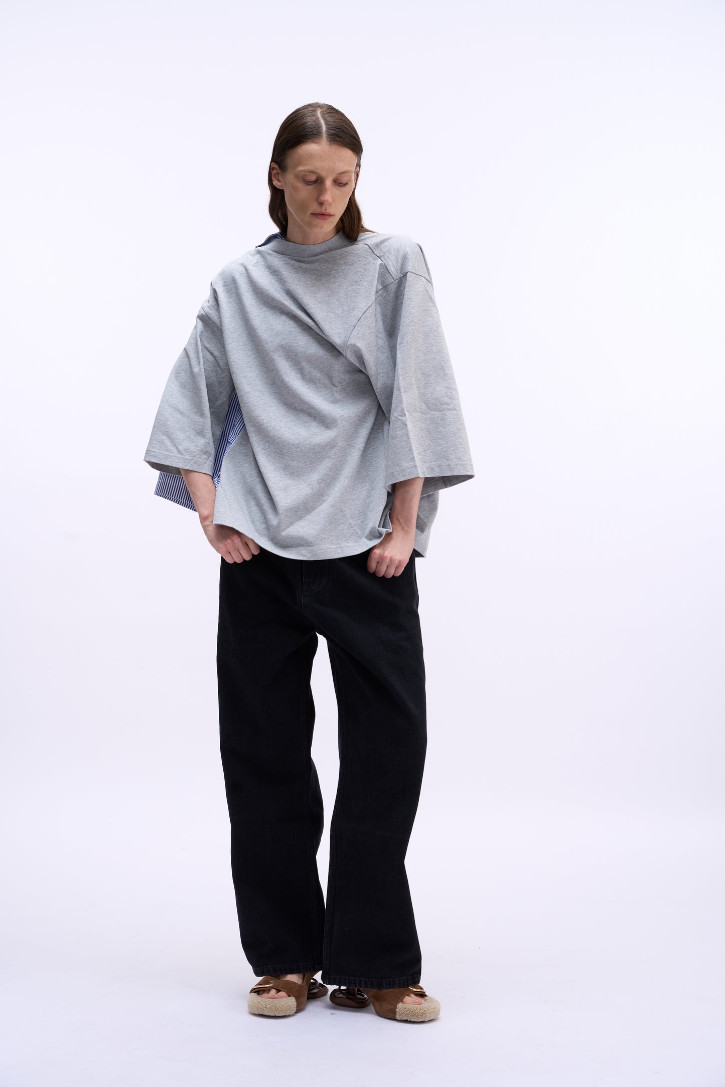 MAYALI Geometric Splicing Color Contrasting Multi Sleeve Top