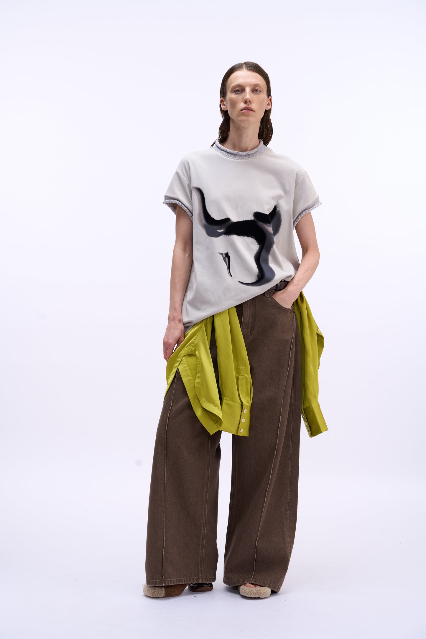 MAYALI Knitted rolled edge spray cotton T-shirt