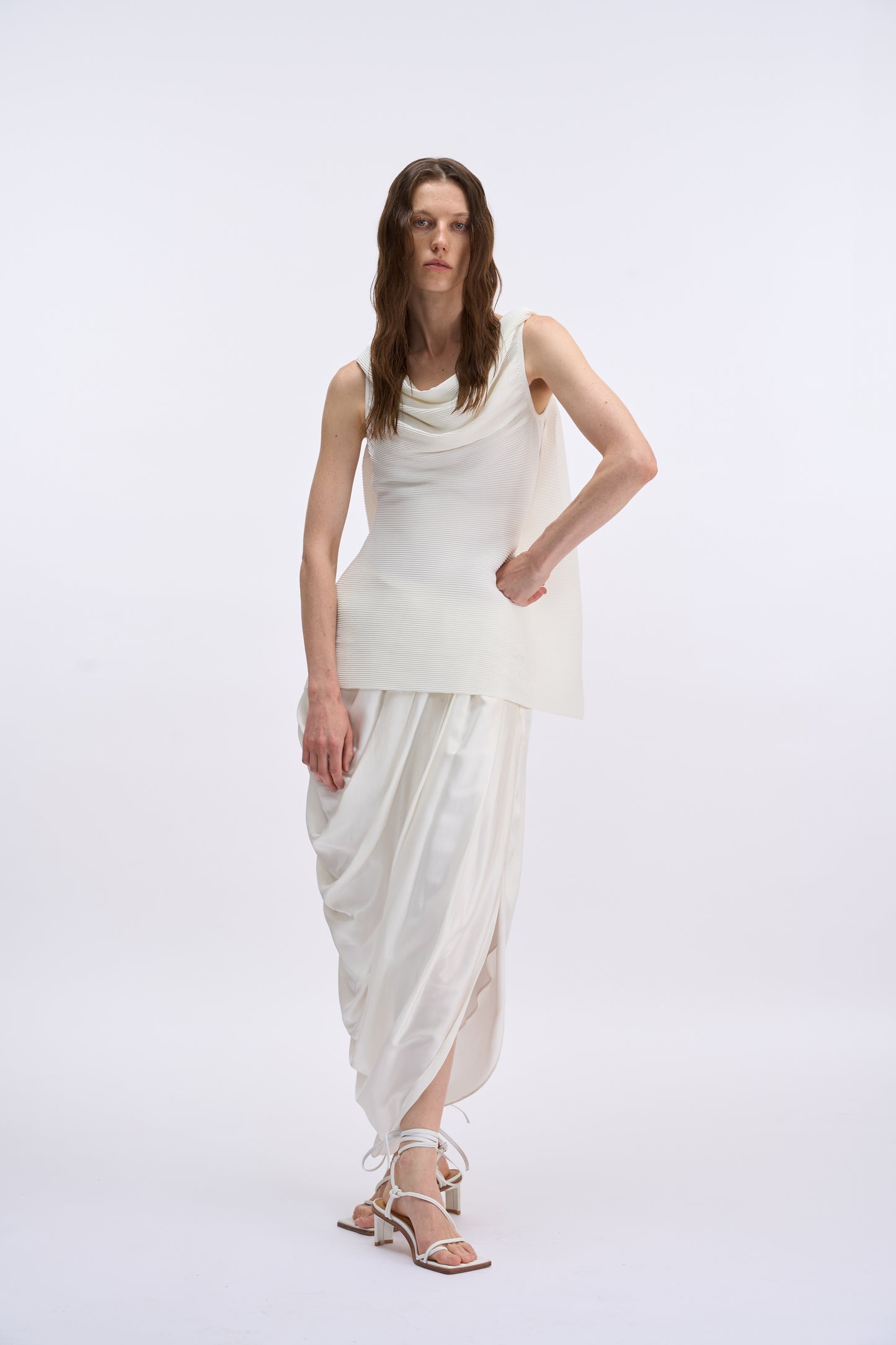 MAYALI Stacked sleeveless lace up backless top
