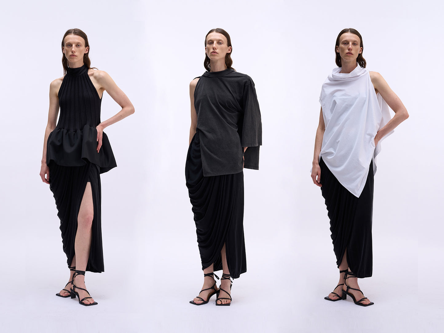 MAYALI Irregular standing cut slit pleated skirt