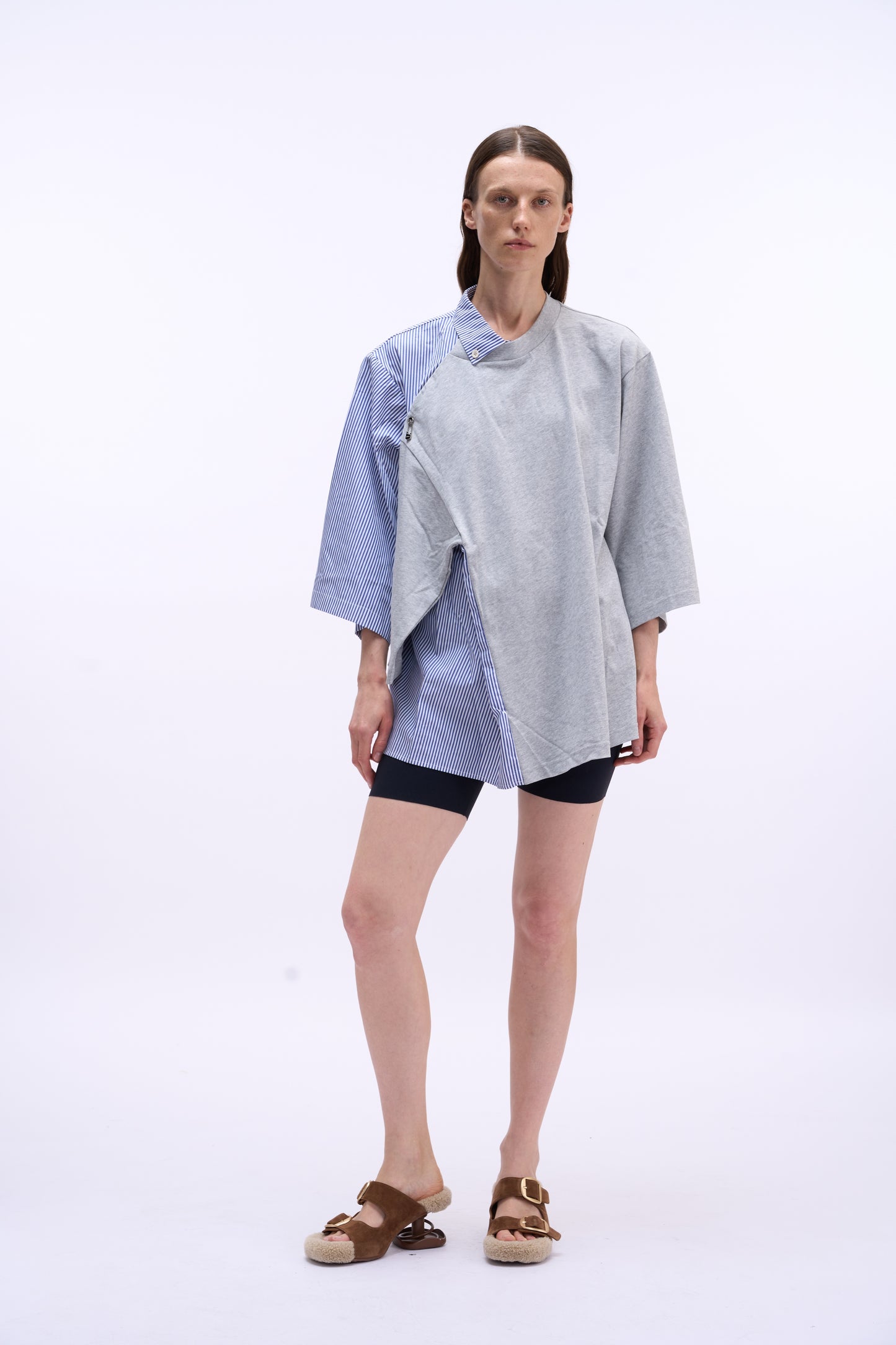 MAYALI Geometric Splicing Color Contrasting Multi Sleeve Top