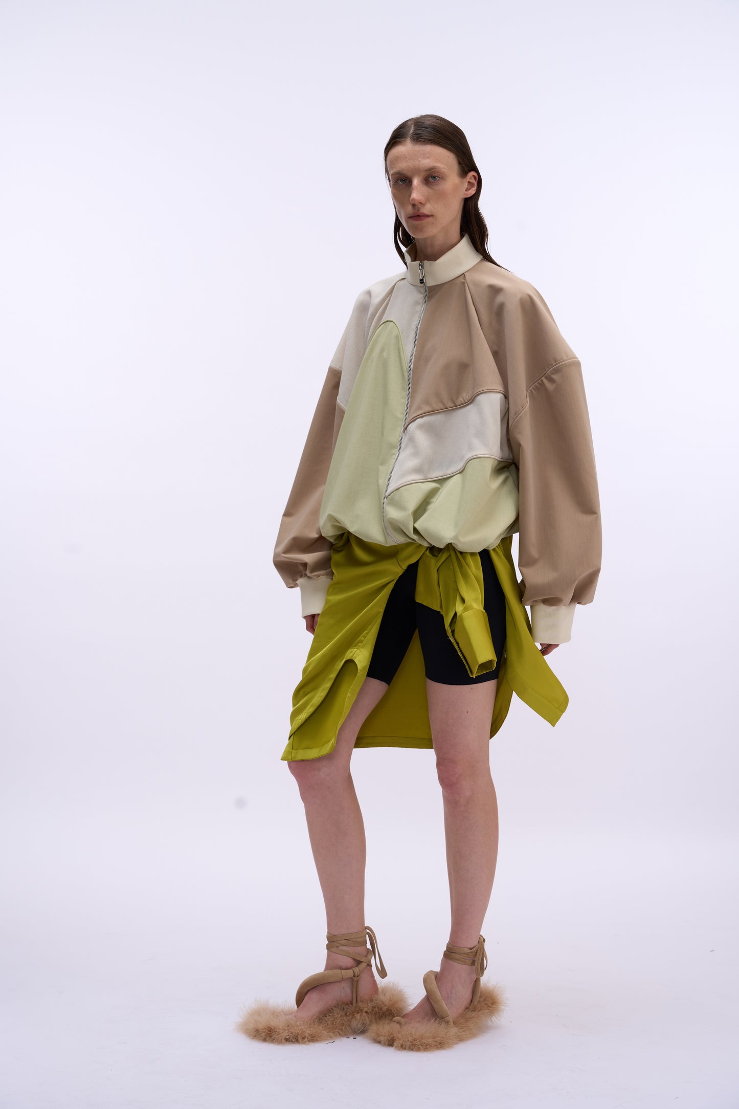 MAYALI Lantern sleeve splicing drawstring short jacket