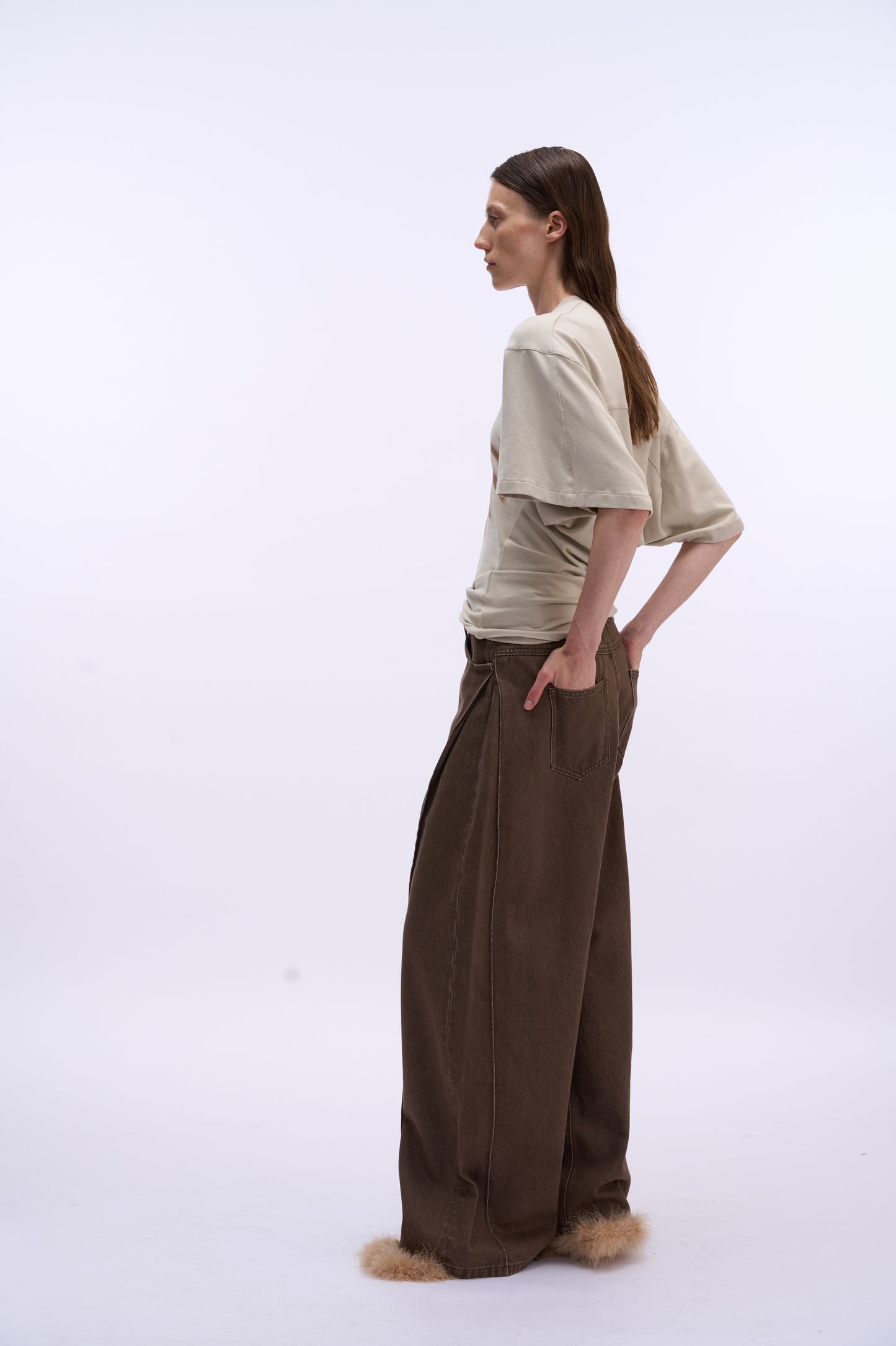 MAYALI Geometric waist collection velvet short sleeved T-shirt
