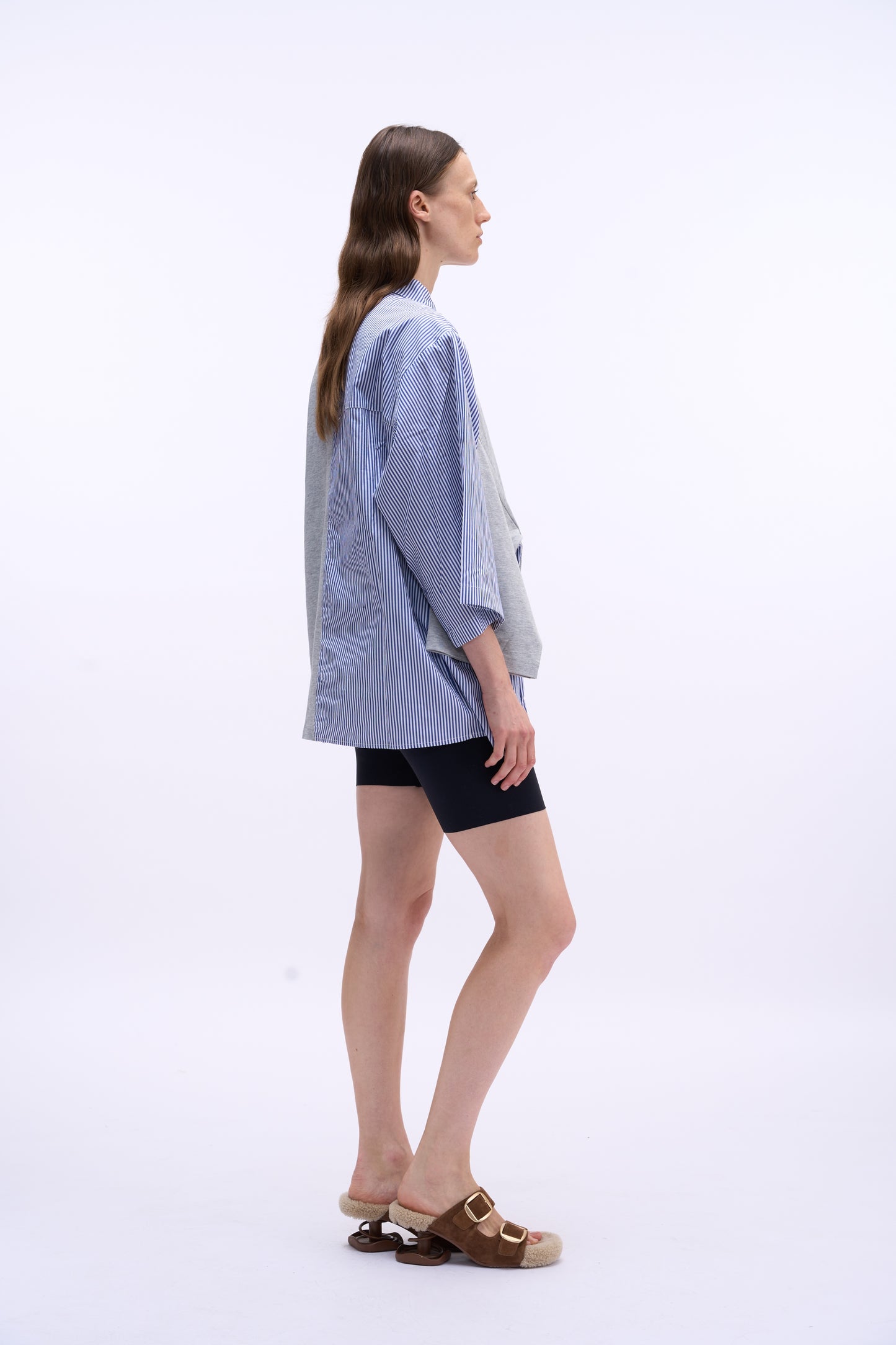 MAYALI Geometric Splicing Color Contrasting Multi Sleeve Top