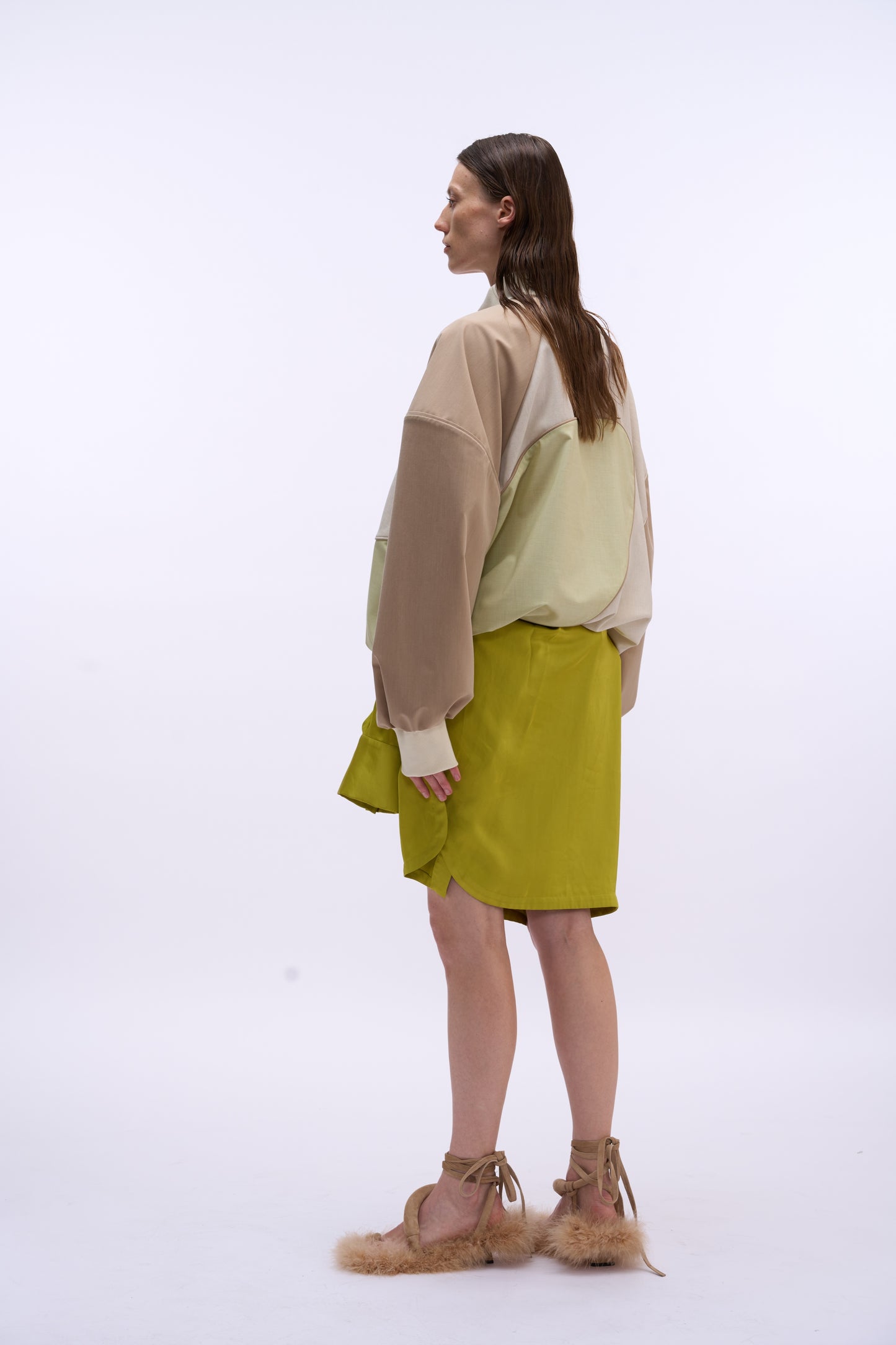 MAYALI Lantern sleeve splicing drawstring short jacket