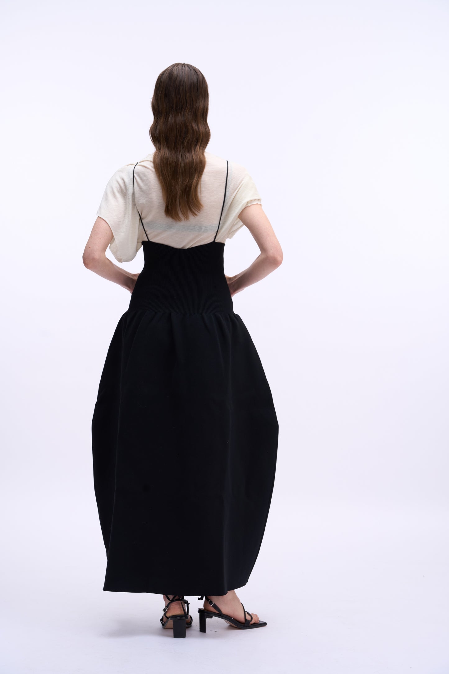 MAYALI Geometric clollect-waist bud slip long&short dress