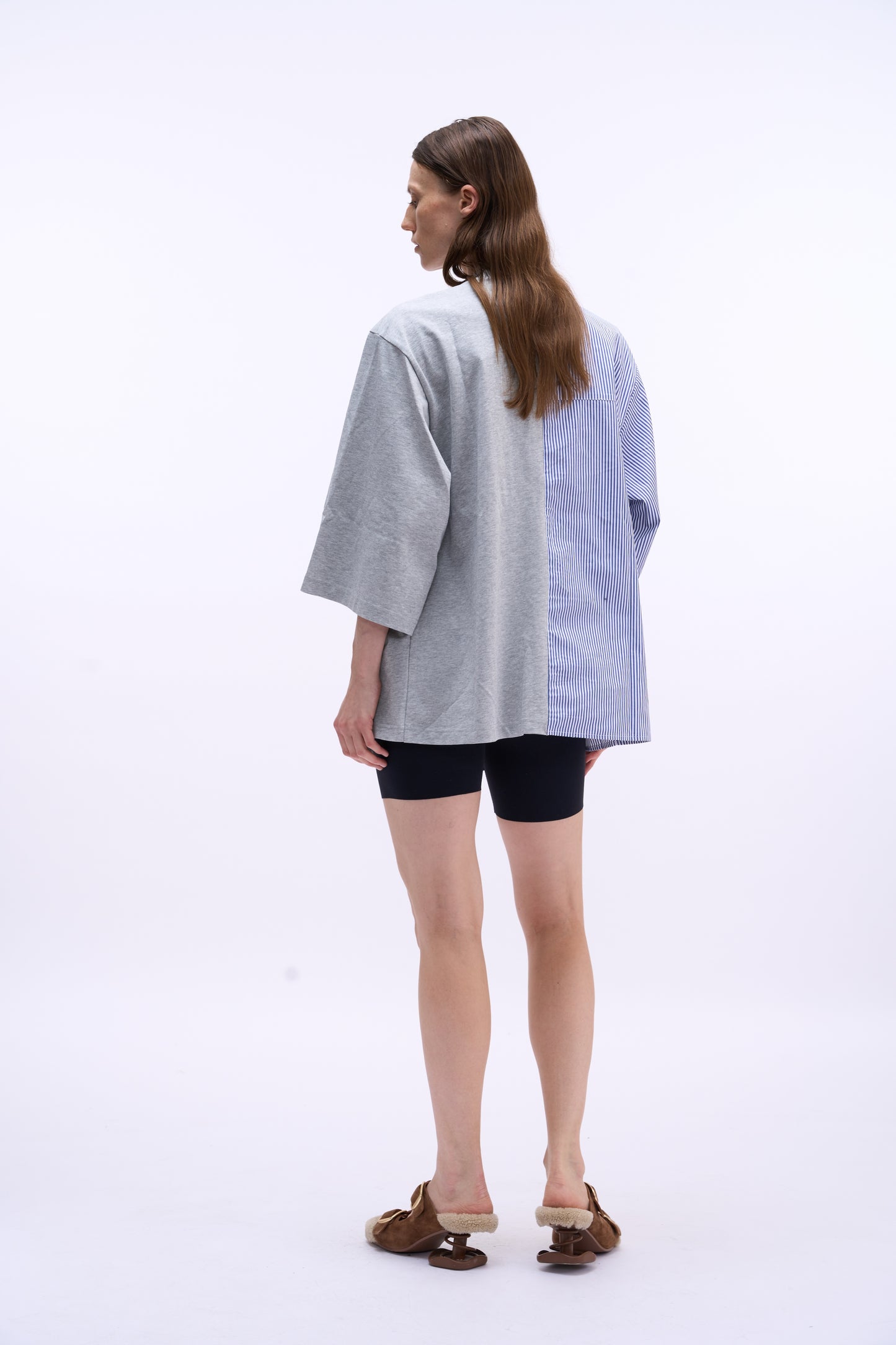 MAYALI Geometric Splicing Color Contrasting Multi Sleeve Top