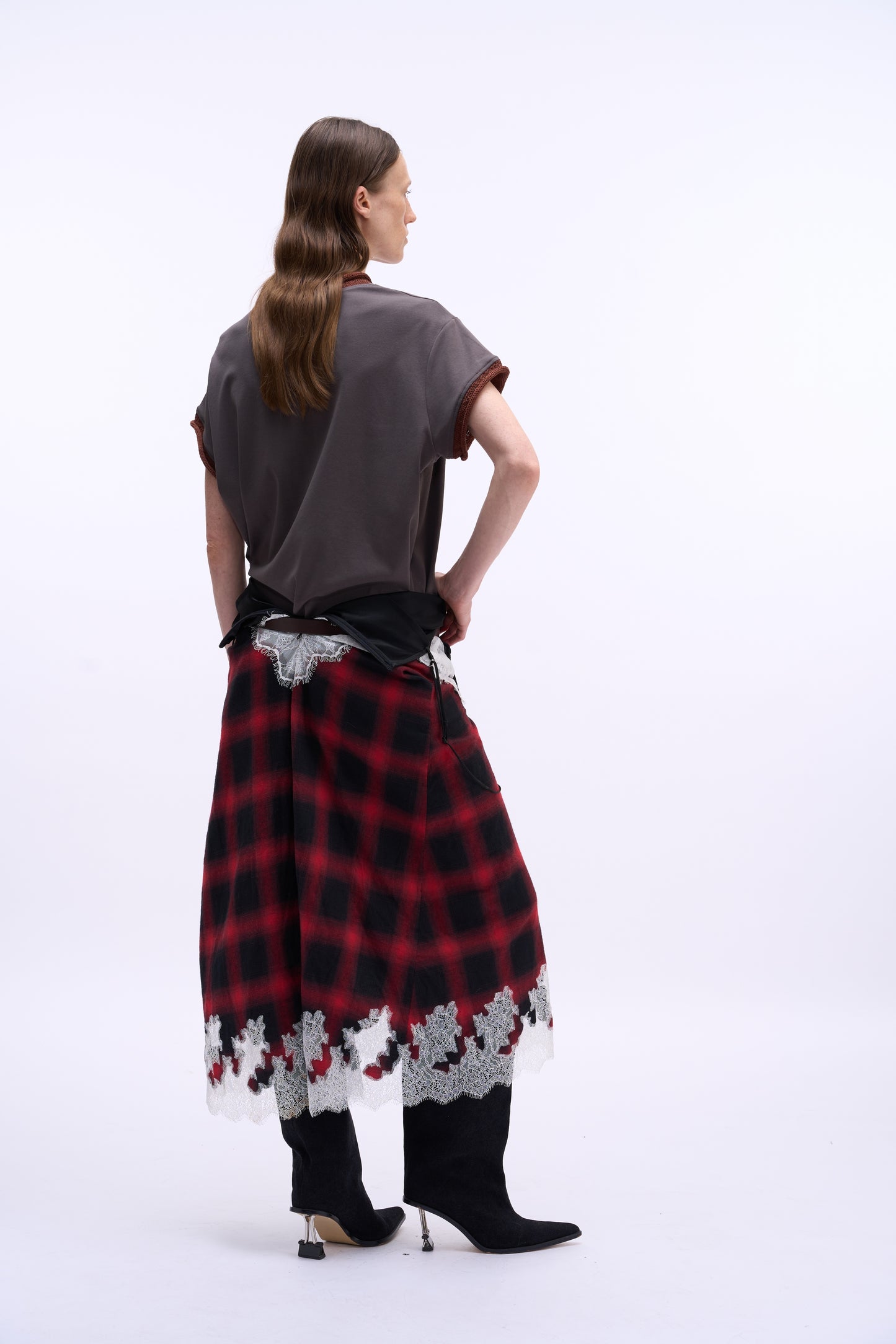 MAYALI Knitted rolled edge spray cotton T-shirt