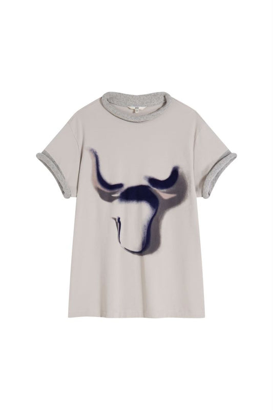 MAYALI Knitted rolled edge spray cotton T-shirt