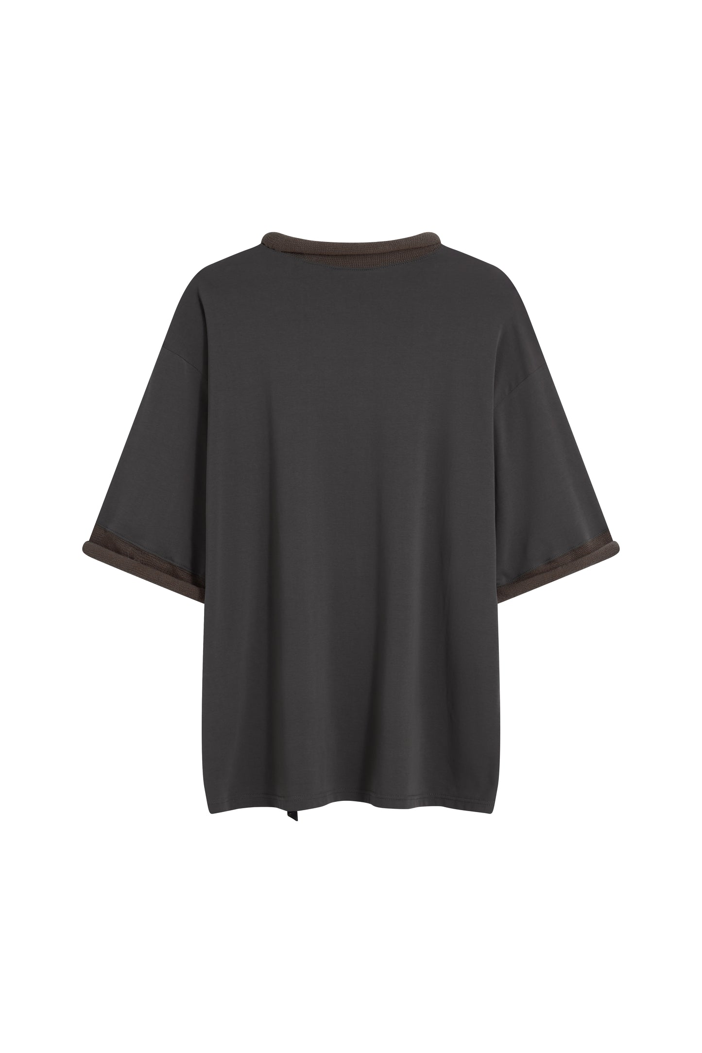 MAYALI Curled round neck spliced printed silk scarf T-shirt