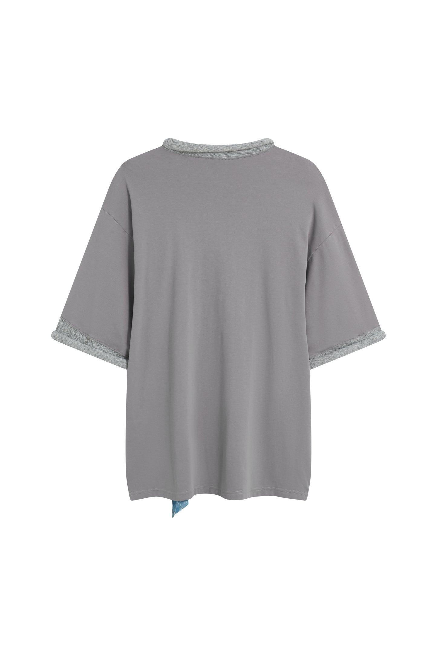 MAYALI Curled round neck spliced printed silk scarf T-shirt