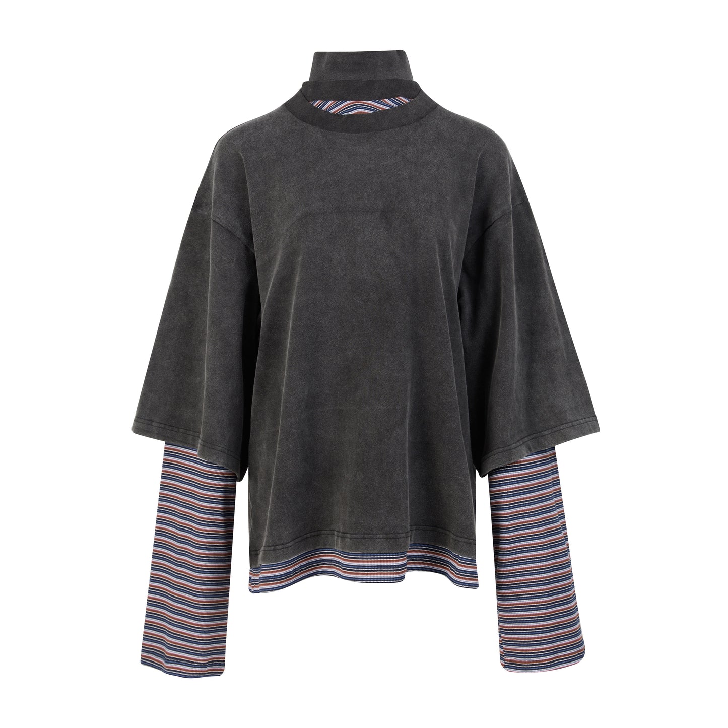 MAYALI Striped double-layer collar top