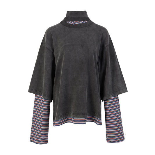 MAYALI Striped double-layer collar top