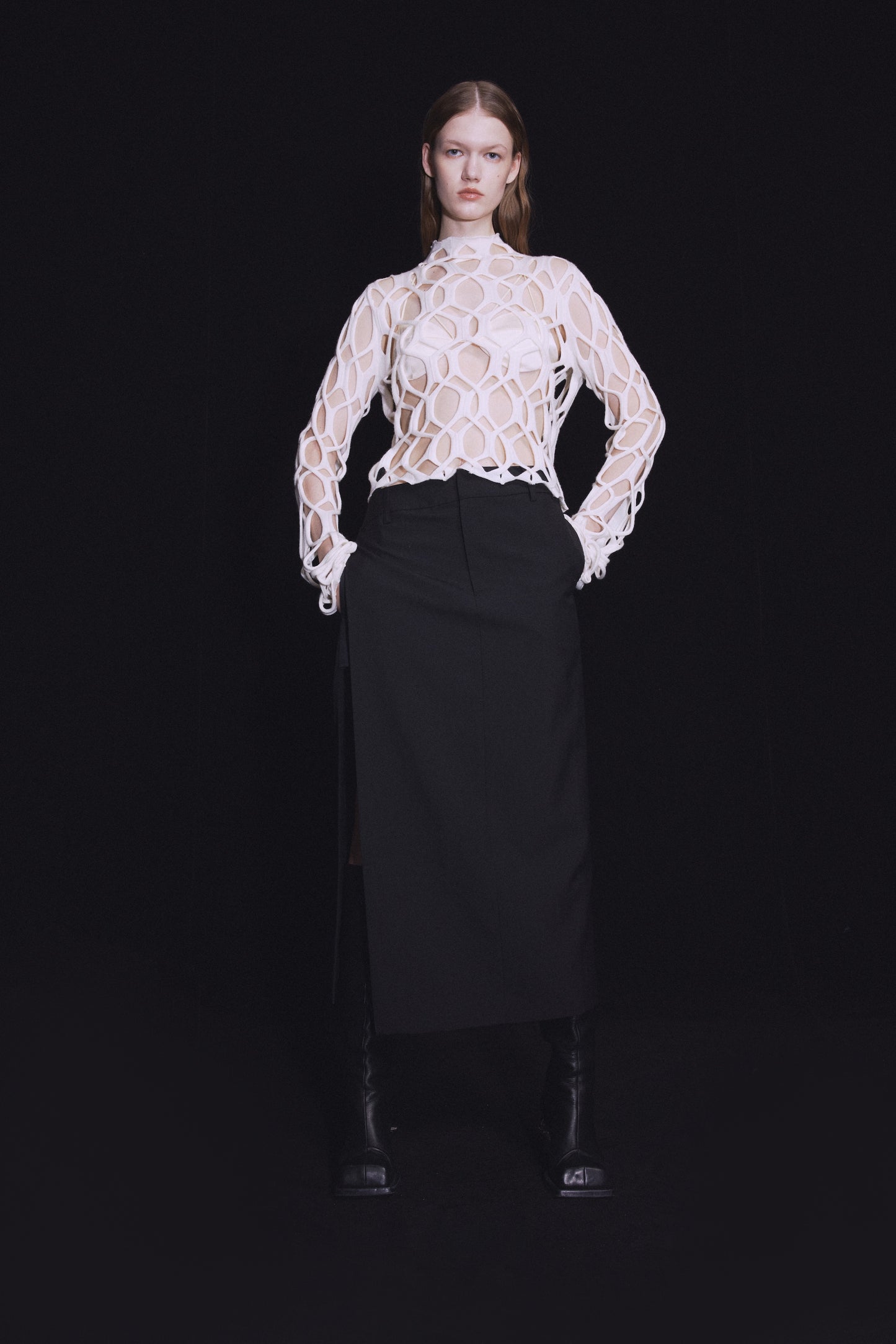 MAYALI Black asymmetric split  midi skirt