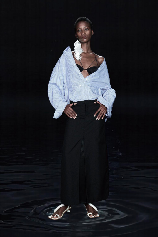 MAYALI Splicing edge workwear long skirt(Front fork)