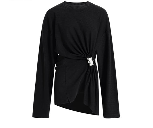 MAYALI Round-collar draping shirr sweatshirt
