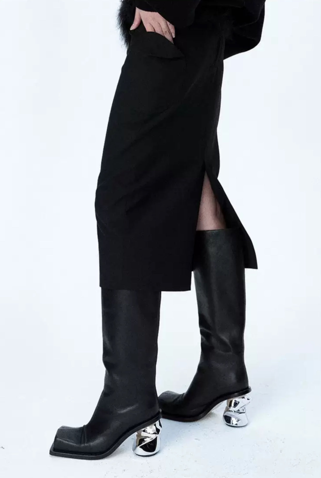MAYALI Trample heel flat chelsea knee high boots